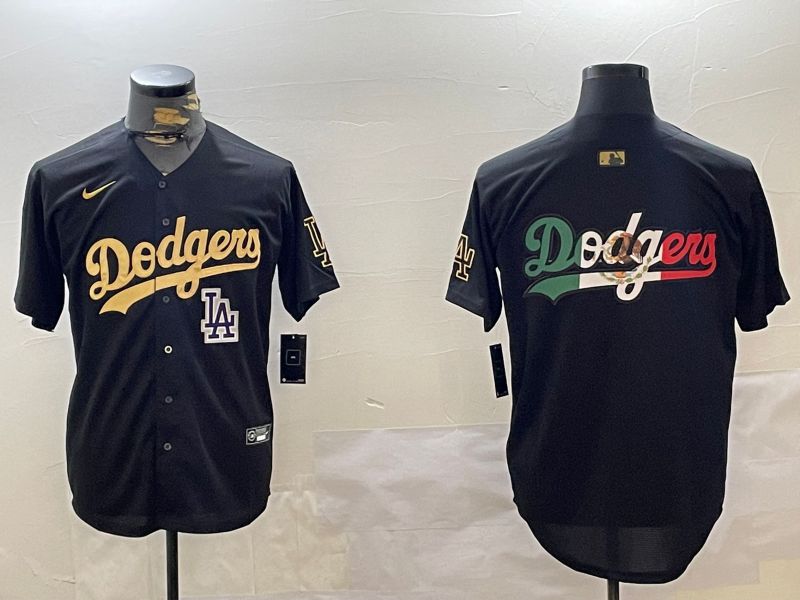 Men Los Angeles Dodgers Blank Black Gold Nike MLB Jersey style 009